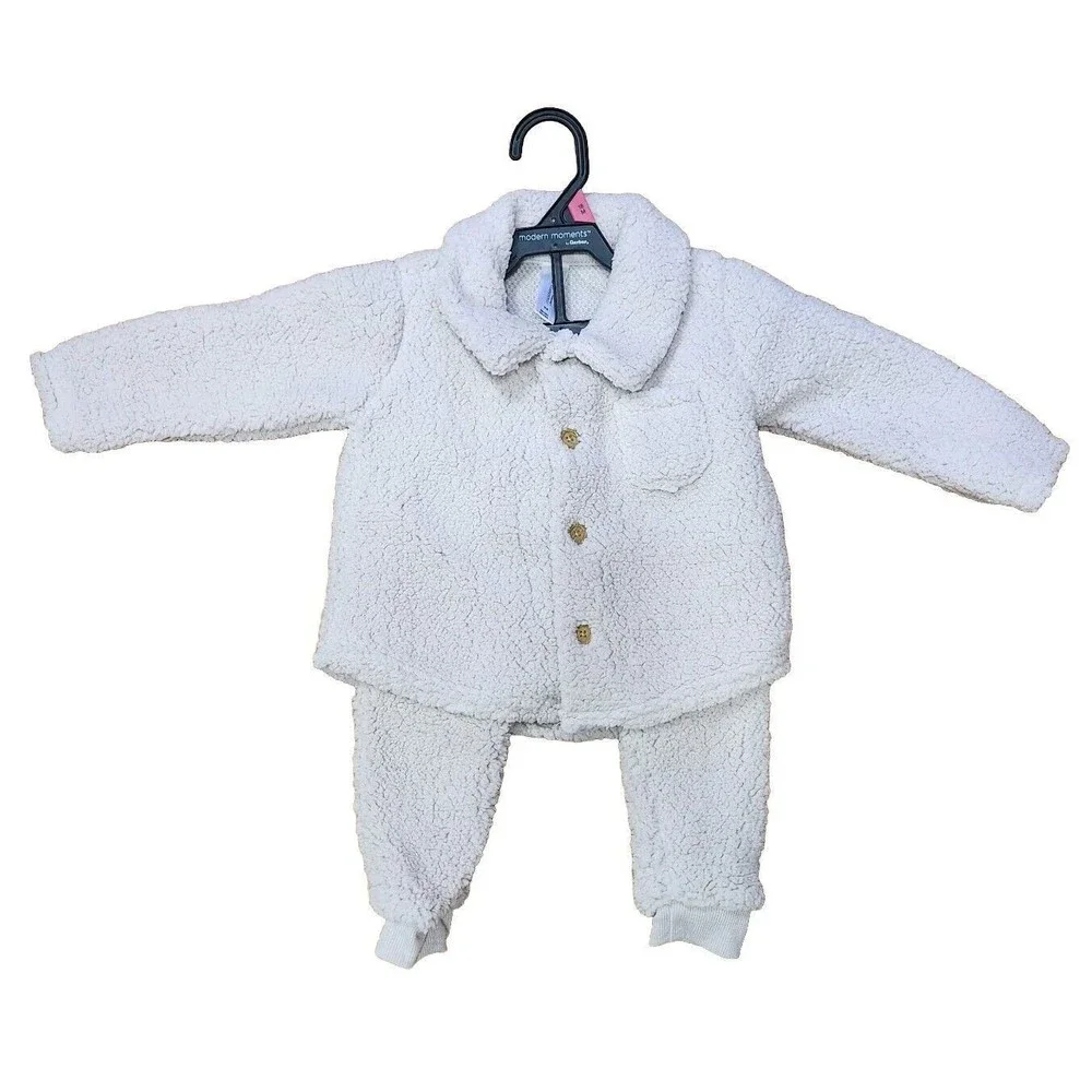 New Boy Girl 18 Months Tan Microplush 2 piece Outfit Set Modern Moments Collared